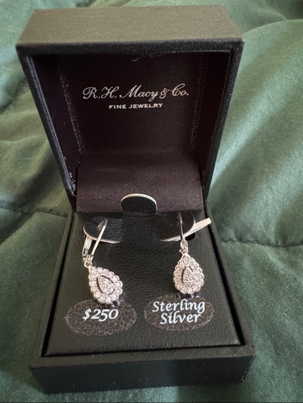 Macy's Sterling Silver Teardrop Dangle Earrings with Clear Stones
